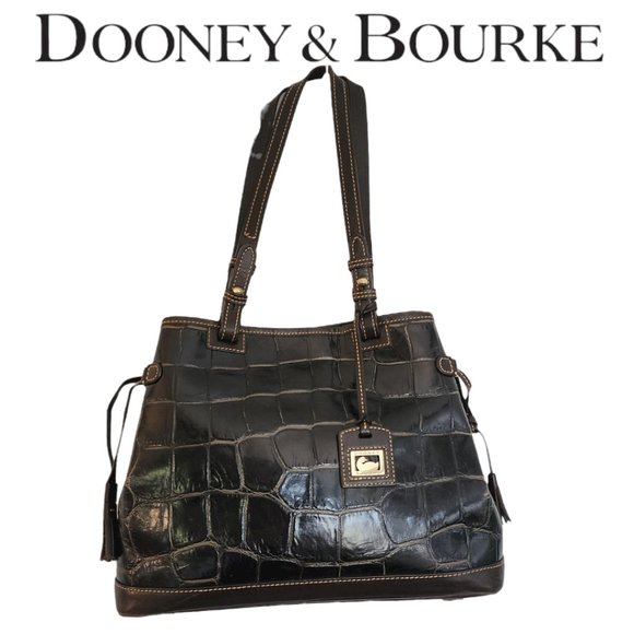 Dooney & Bourke Handbags - Dooney & Bourke RARE Bayou Collection Dark Green Brown Tote Bag Alligator